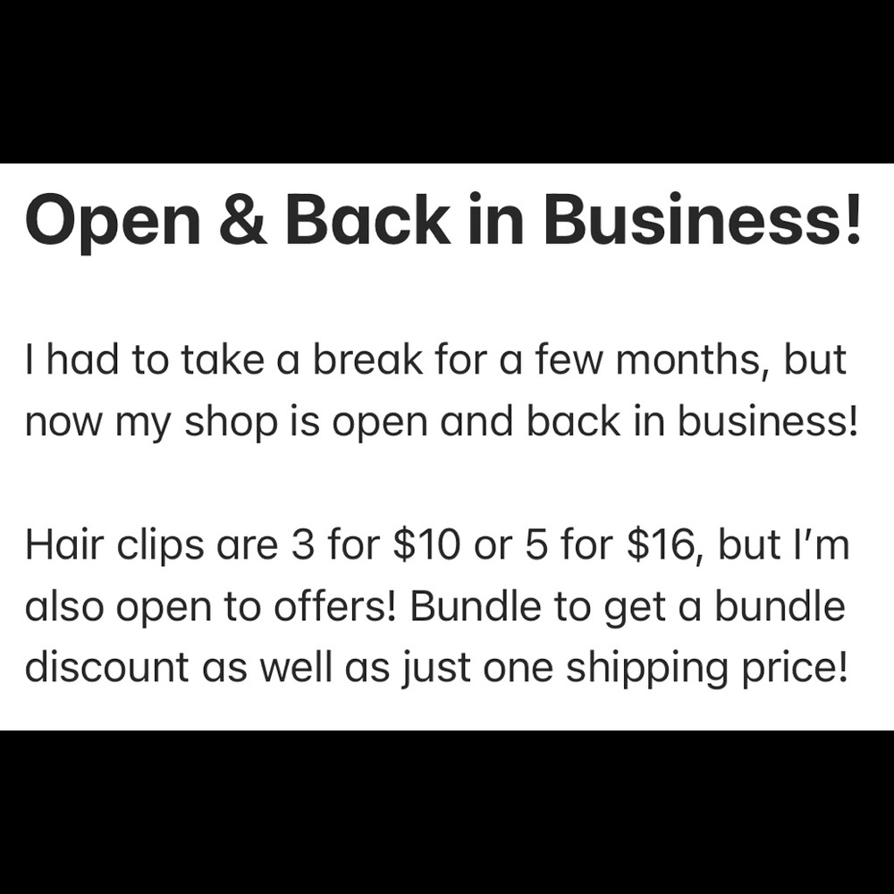 Open And Back in Business!